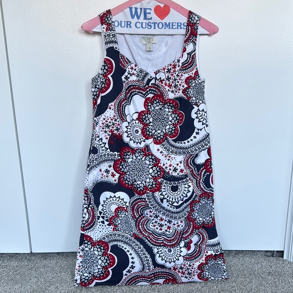LOFT Red and Black Sheath Mini Dress V-Neck Sleeveless